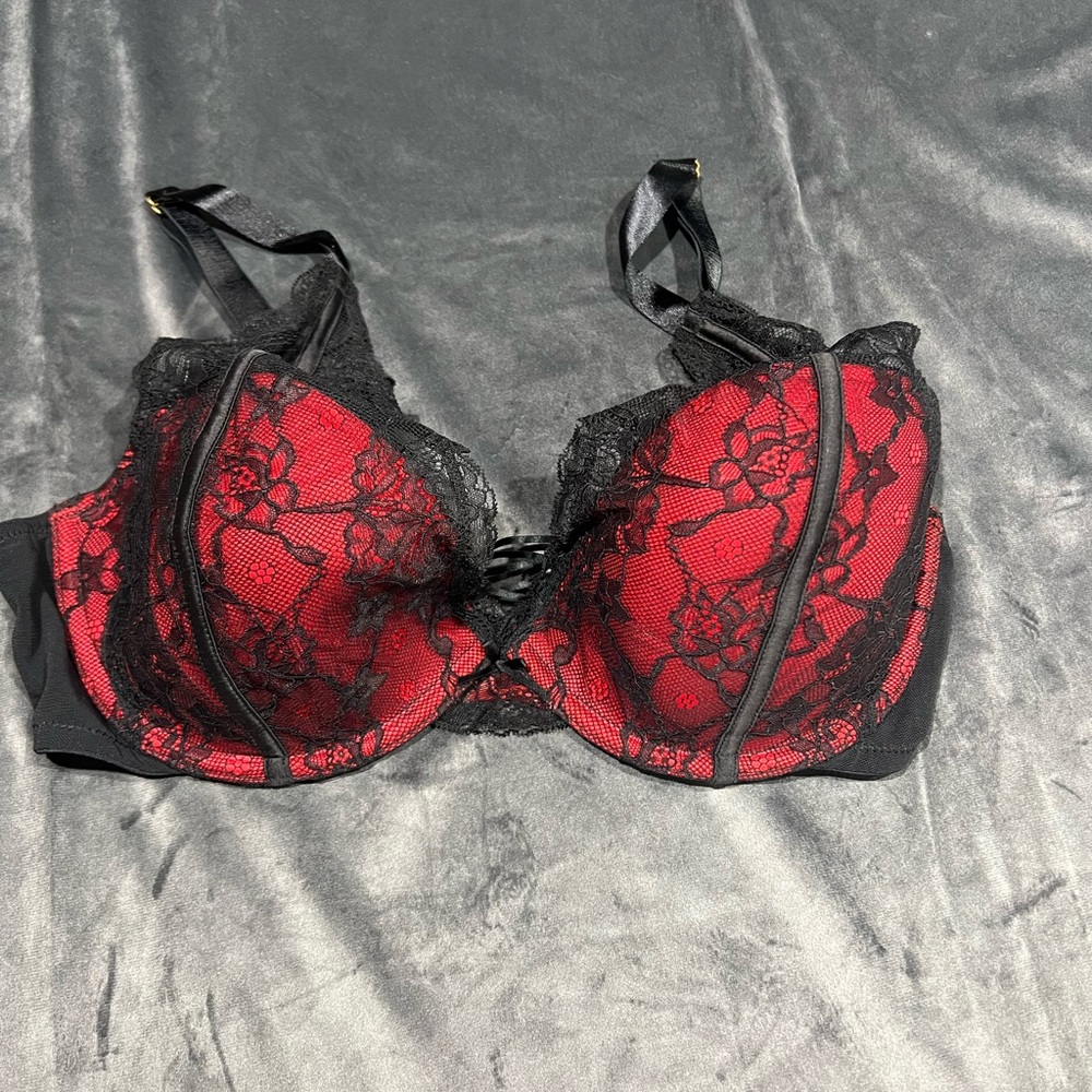 Cacique Red and Black Lace Bra
